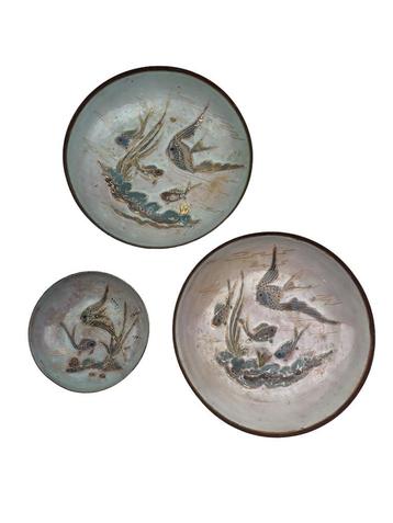 Ensemble de 3 coupelles vintage – Cuivre émaillé – Poissons disponible aux enchères