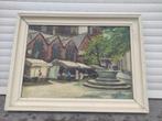 huile sur toile place saint denis a liege signe m nelis 1934, Antiquités & Art, Enlèvement ou Envoi