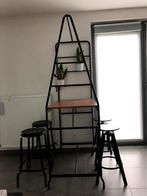 Hoge tafel (Ikea) houtkleur blad en 4 zwarte krukken!, Maison & Meubles, Enlèvement